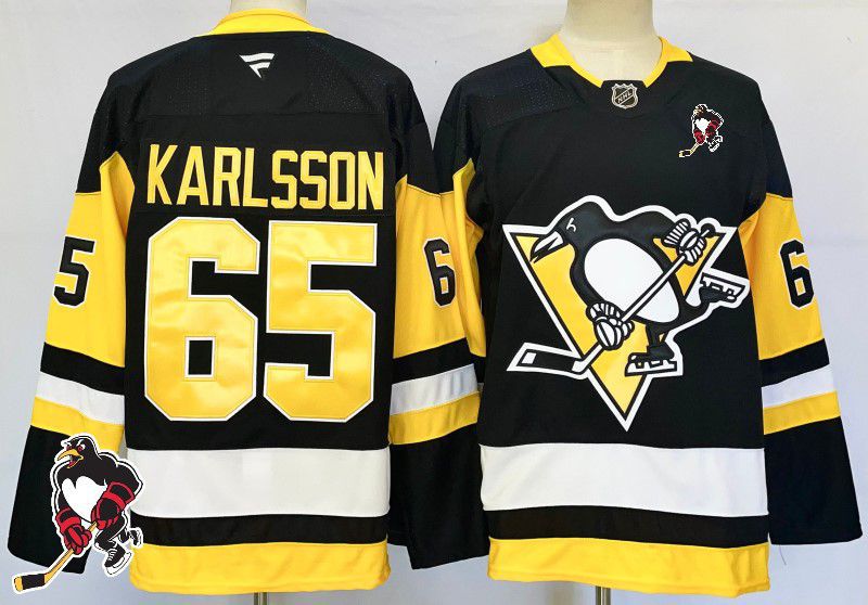 Men Pittsburgh Penguins #65 Karlsson Black Fanatics 2025 NHL Jersey style 1